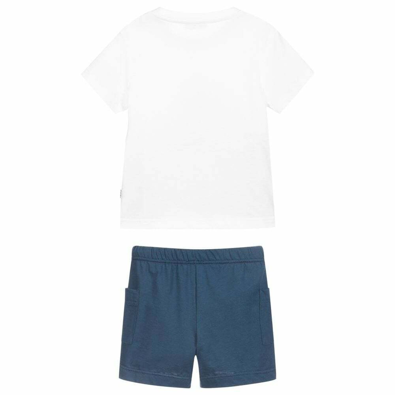 Younger Boys White & Navy Shorts Set, 1, hi-res