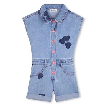 Girls Blue Heart Denim Playsuit