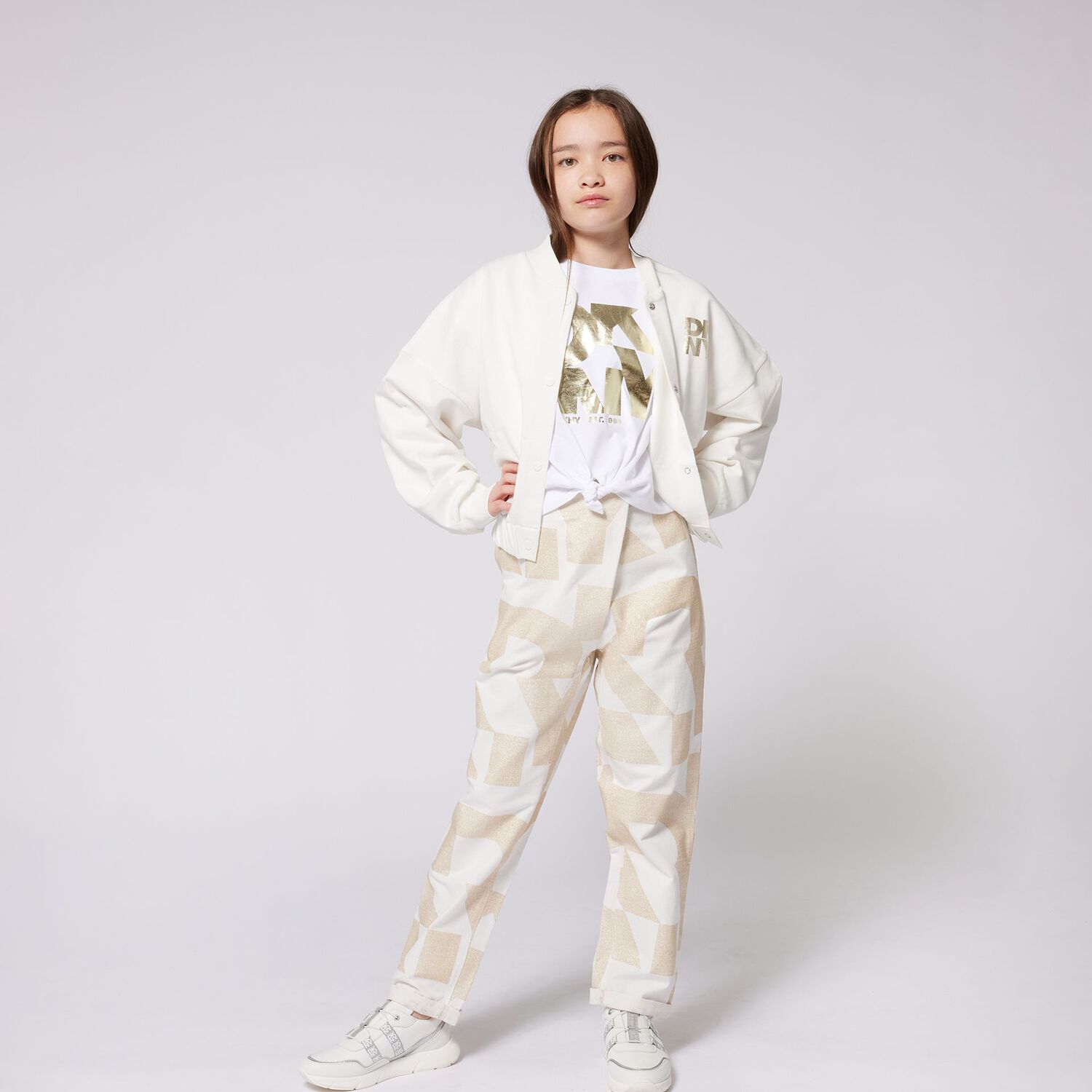 Girls White & Gold Logo T-Shirt, 1, hi-res