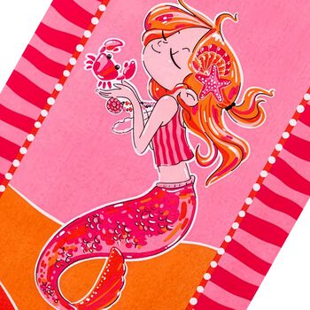 Girls Pink & Red Mermaid Towel