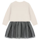 Girls Ivory & Black Long Sleeve Dress, 1, hi-res