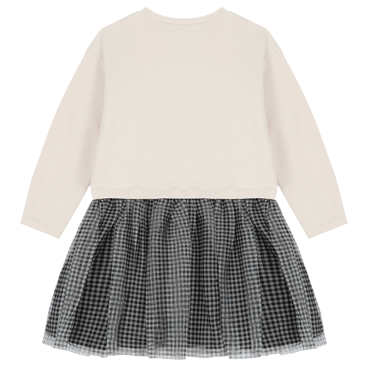 Girls Ivory & Black Long Sleeve Dress, 1, hi-res