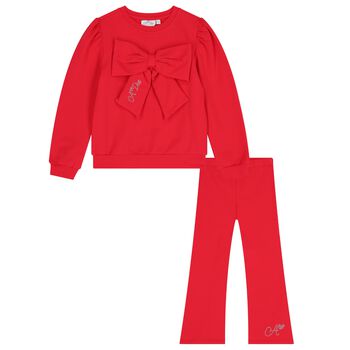 Girls Red Logo Bow Trouser Set