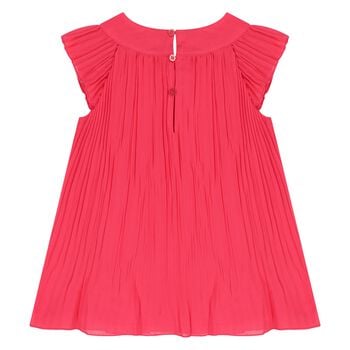 Younger Girls Pink Pleated Chiffon Dress