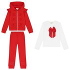 Girls White & Red Ruffled Tracksuit Set, 1, hi-res