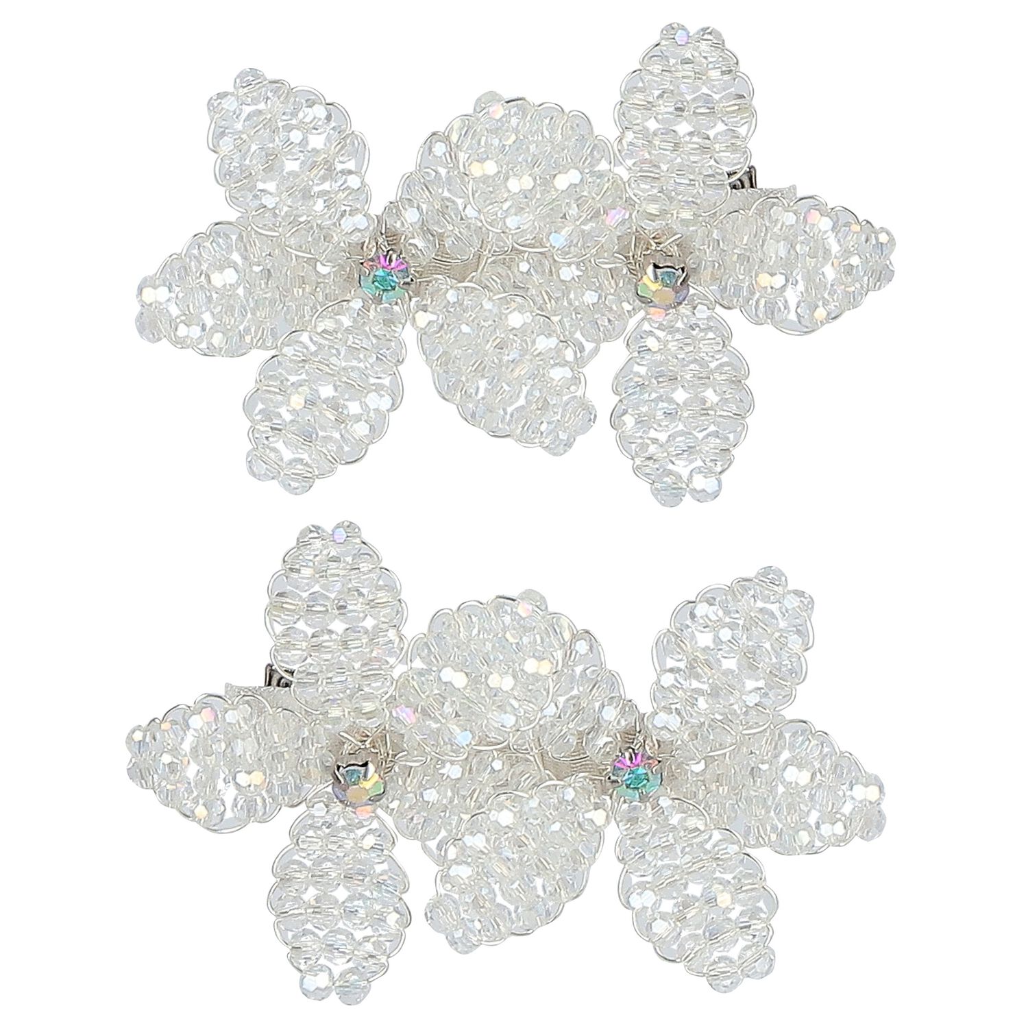 Girls White Embellished Flowers Hair Clips ( 2-Pack ), 1, hi-res image number null