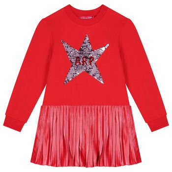 Girls Red Sequin Star Dress