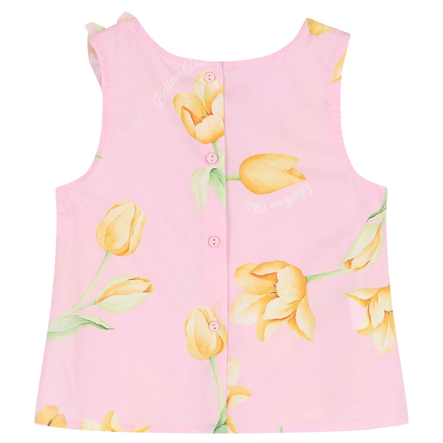 Girls Pink Ruffled Floral Short Set, 1, hi-res