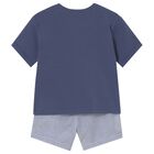 Younger Boys Navy Blue & White Striped Shorts Set, 1, hi-res