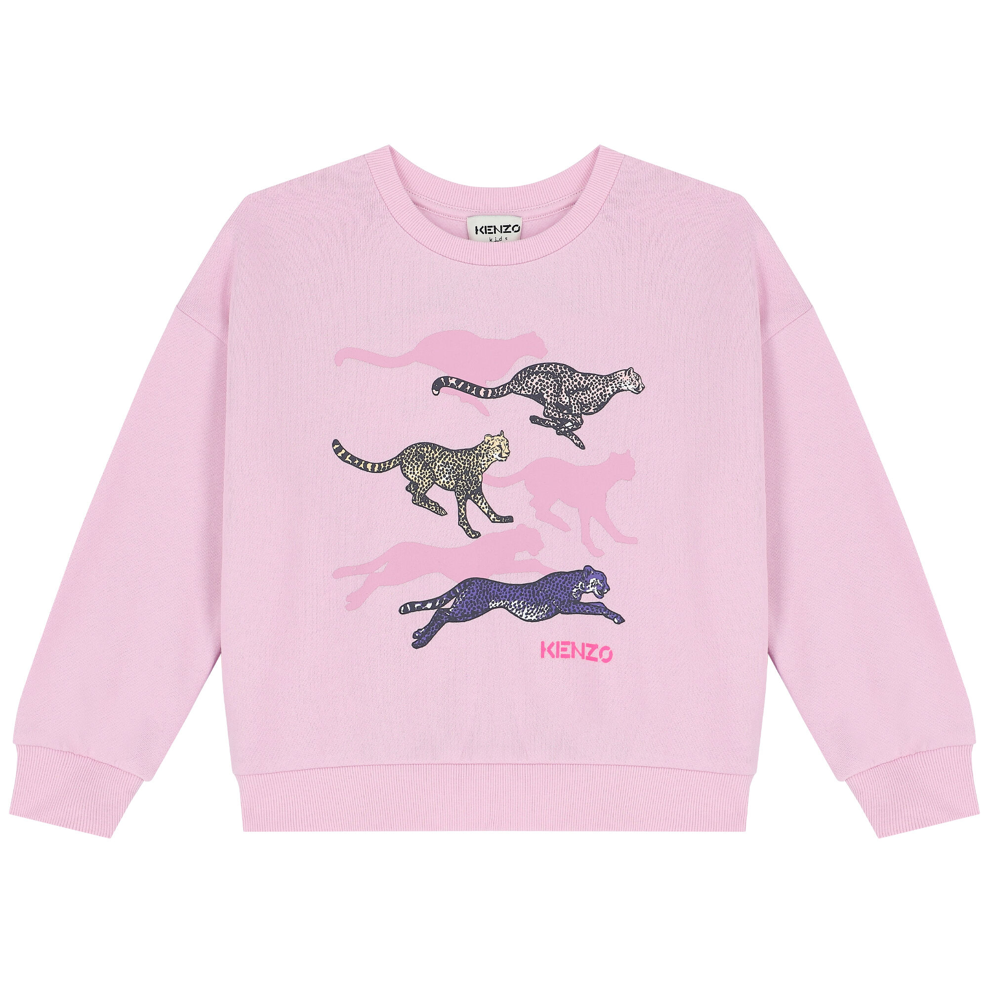 KENZO KIDS Girls Pink Cheetah Logo Sweatshirt Junior Couture UK