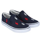 Boys Navy Logo Trainers, 1, hi-res