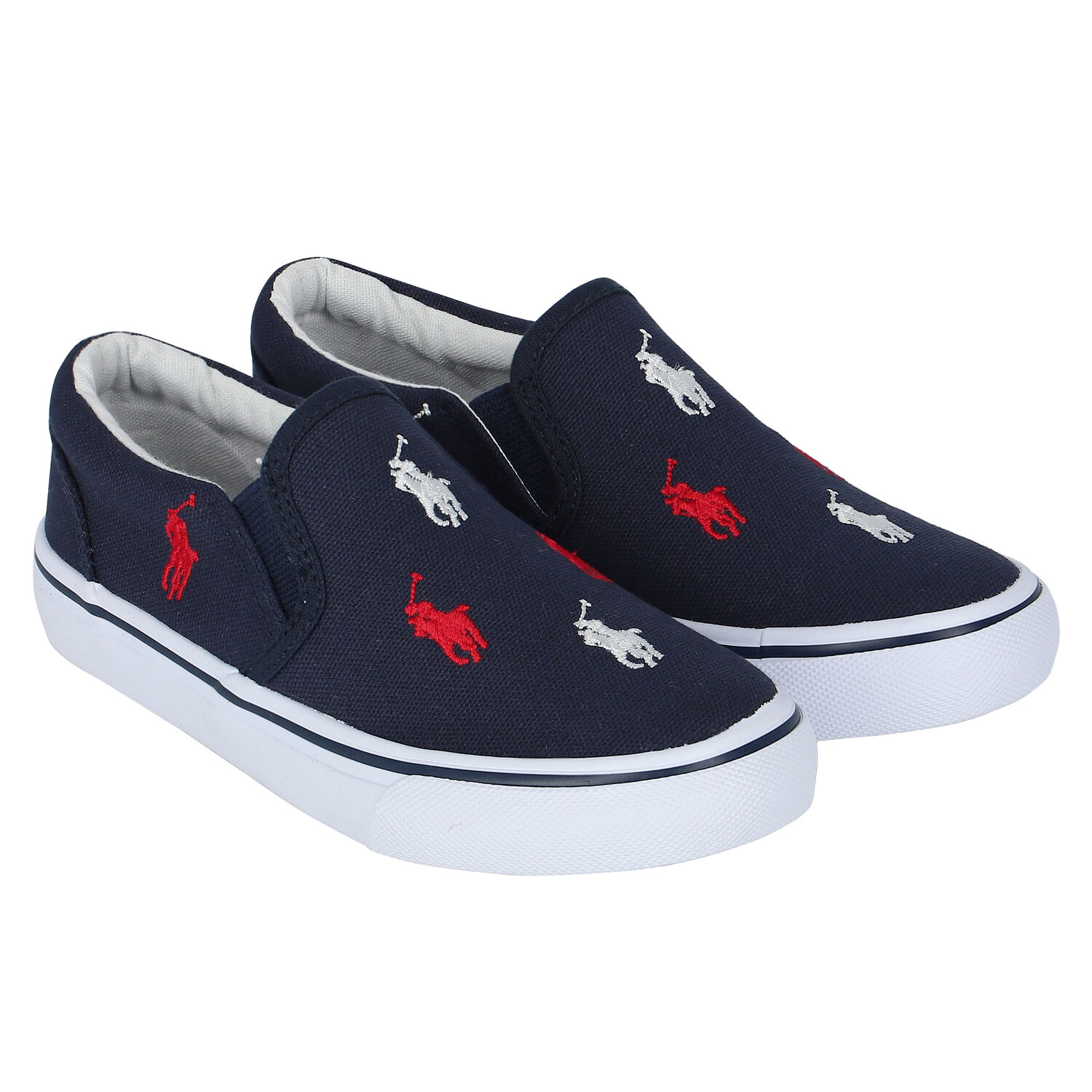 Boys Navy Logo Trainers, 1, hi-res