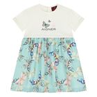 Younger Girls Ivory & Blue Butterflies Logo Dress, 2, hi-res