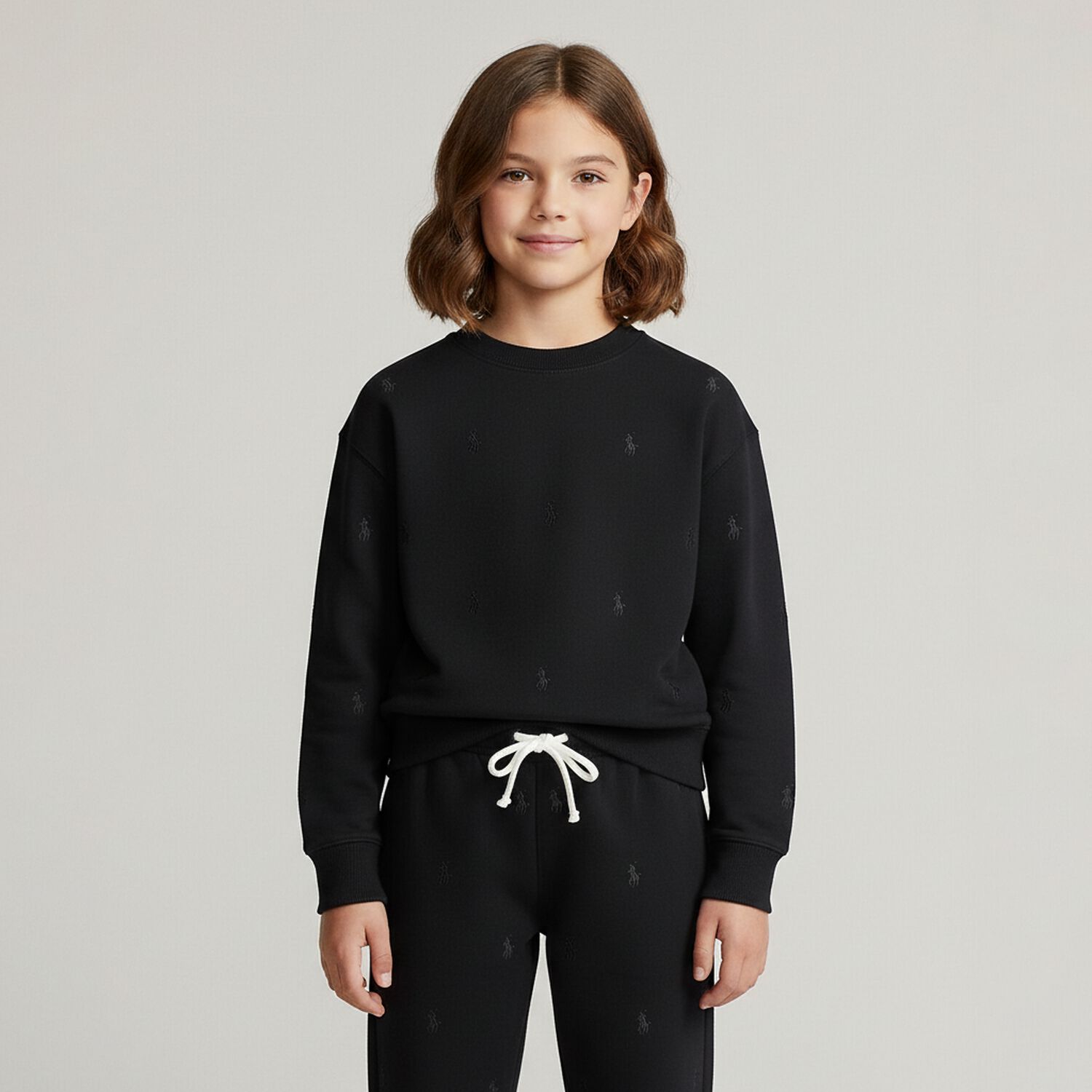 Girls Black Logo Sweatshirt, 1, hi-res