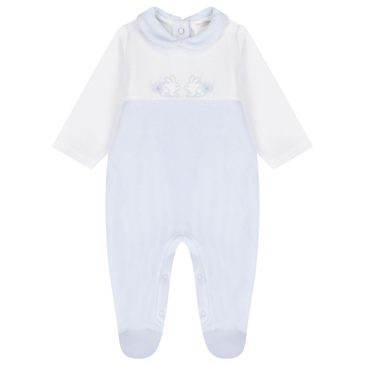 Baby Boys White & Blue Rabbit Babygrow, 1, hi-res
