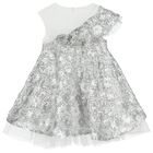 Girls White & Silver Logo Sequinned Organza Dress , 1, hi-res