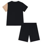 Boys Black & Beige Geo Map Shorts Set, 1, hi-res