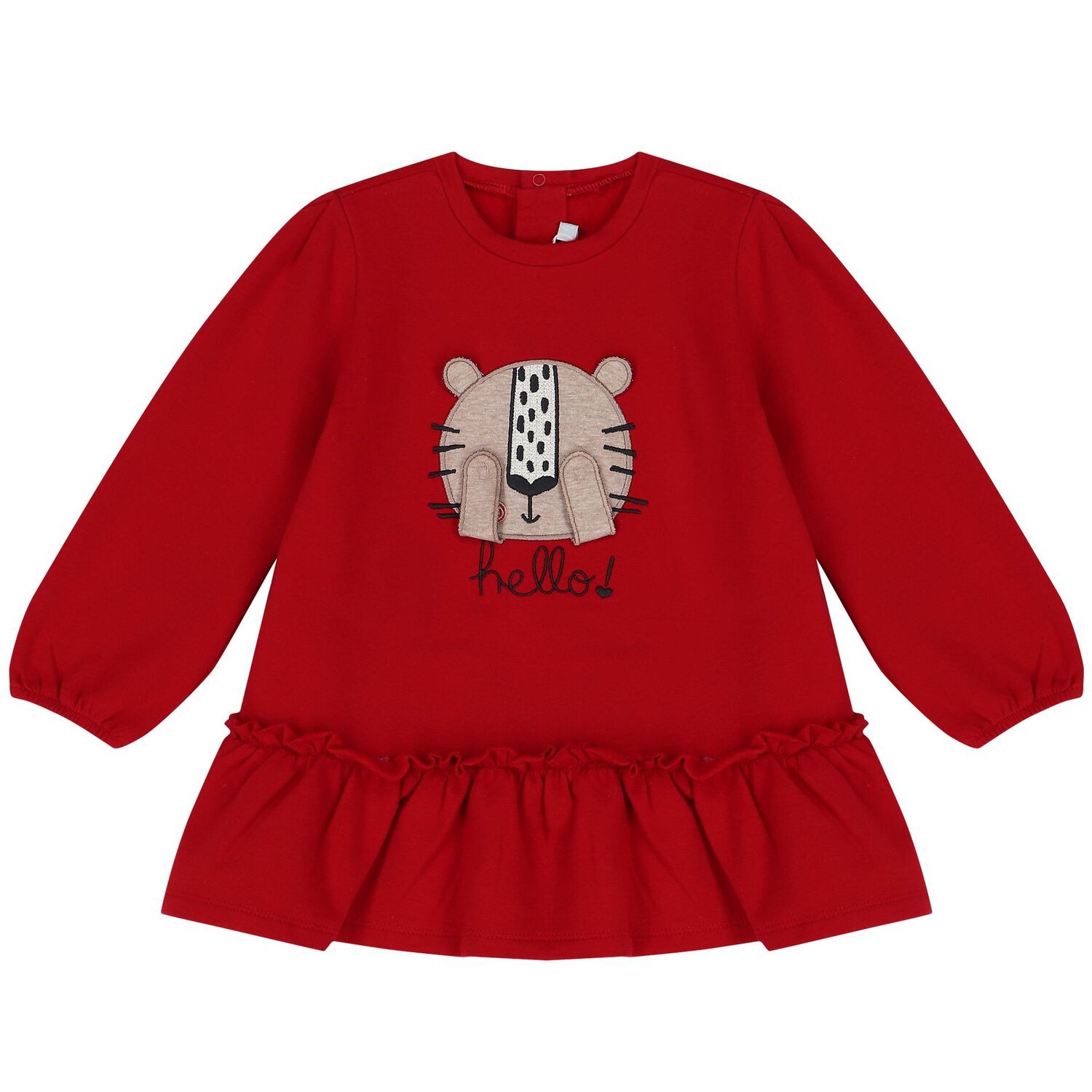 Younger Girls Red Cat Long Sleeve Dress, 2, hi-res