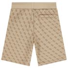 Boys Beige Logo Shorts, 1, hi-res