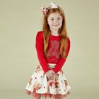 Girls Red & Ivory Teddy Skirt Set, 1, hi-res