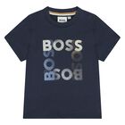 Younger Boys Navy Blue Logo T-Shirt, 2, hi-res