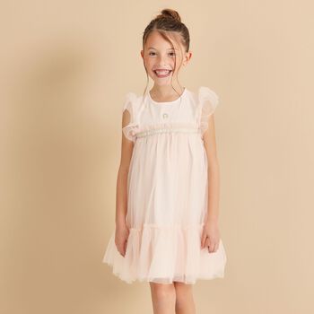 Girls Pink Logo Tulle Dress