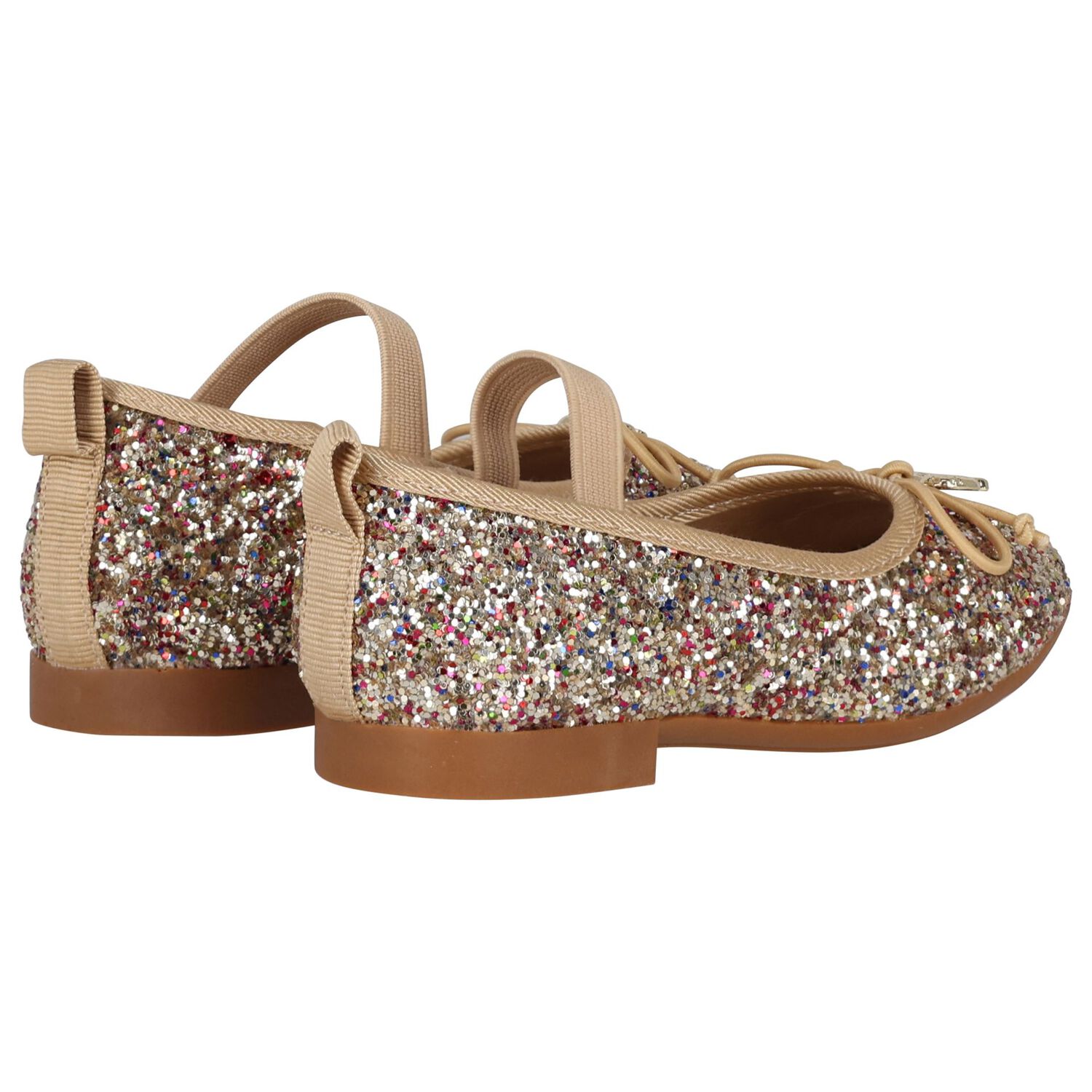 Younger Girls Gold Glitters Ballerina Shoes, 1, hi-res