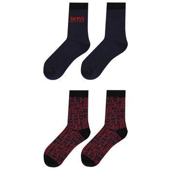 Boys Red & Navy Logo Socks ( 2-Pack )