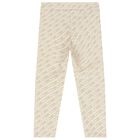 Girls Beige Logo Leggings, 1, hi-res