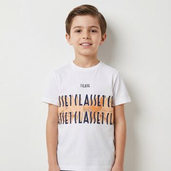 Boys White & Beige Geo Map T-Shirt