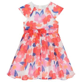 Girls Pink & White Floral Chiffon Dress