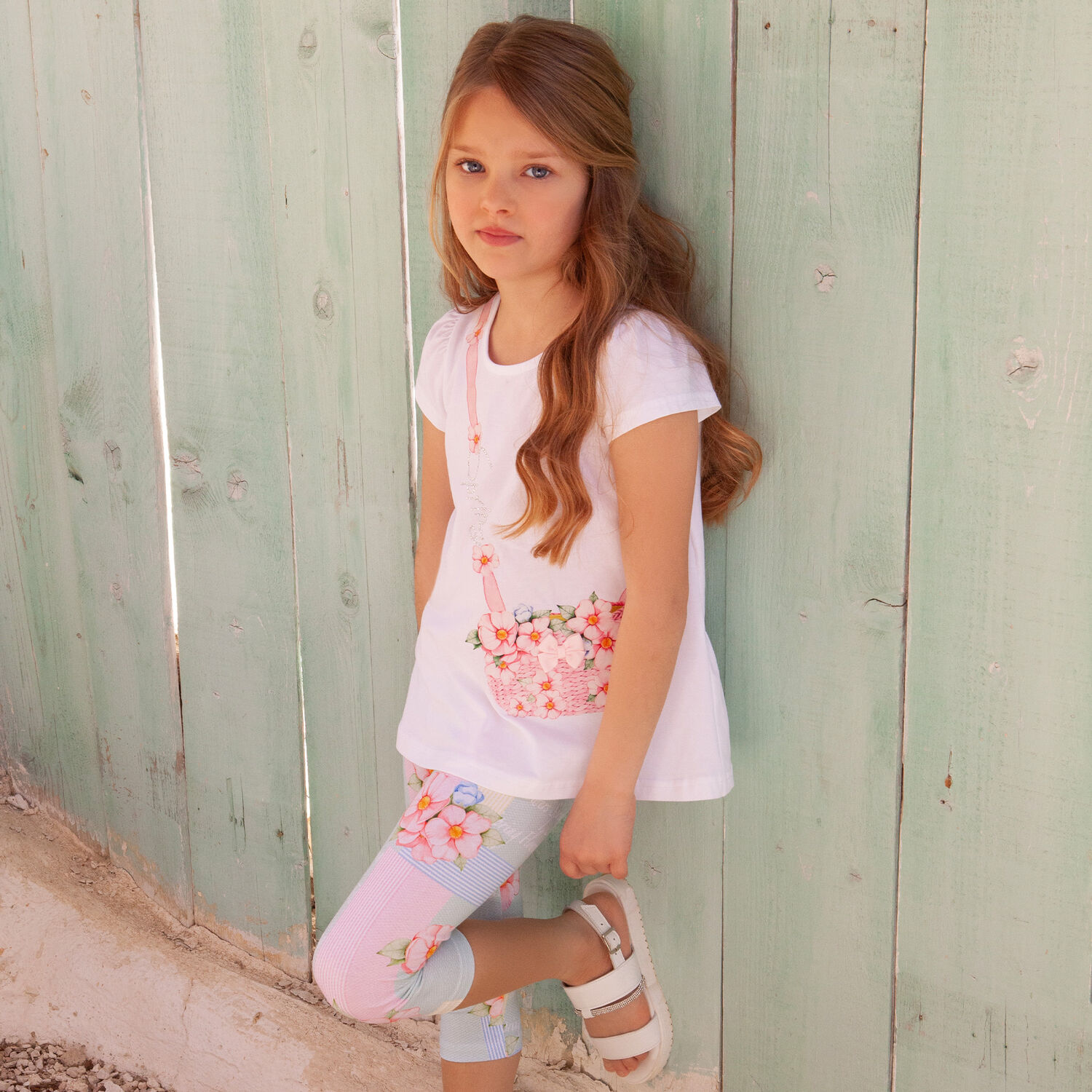 Girls Ivory & Green Floral Leggings Set, 1, hi-res