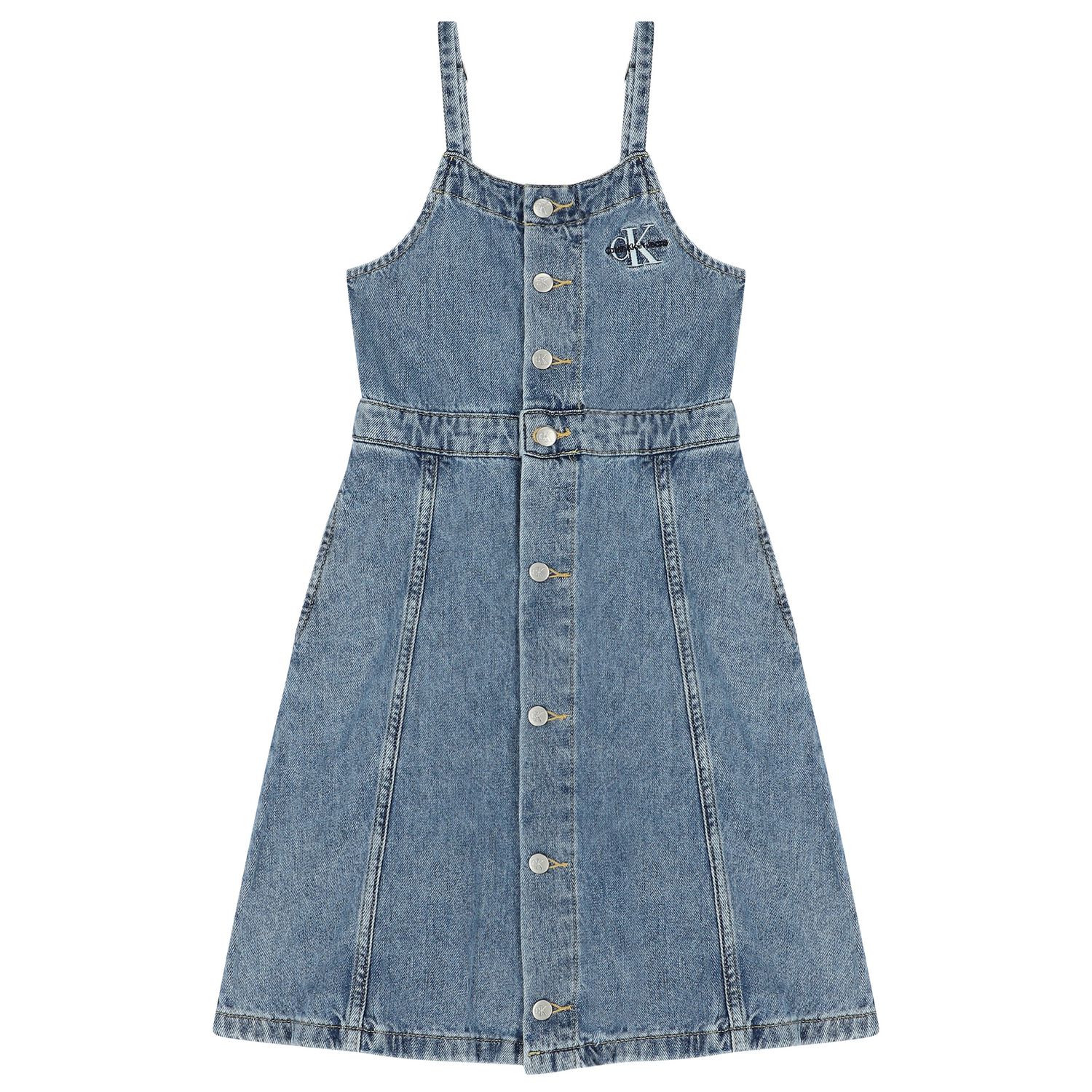 Girls Blue Logo Denim Dress, 1, hi-res