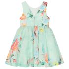 Girls Green Floral Dress, 1, hi-res