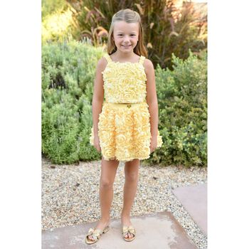 Girls Yellow Flower Tulle Skirt