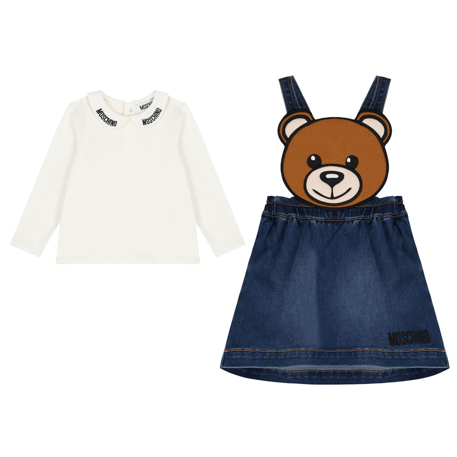 Younger Girls Ivory & Blue Denim Teddy Bear Skirt Set, 2, hi-res image number null