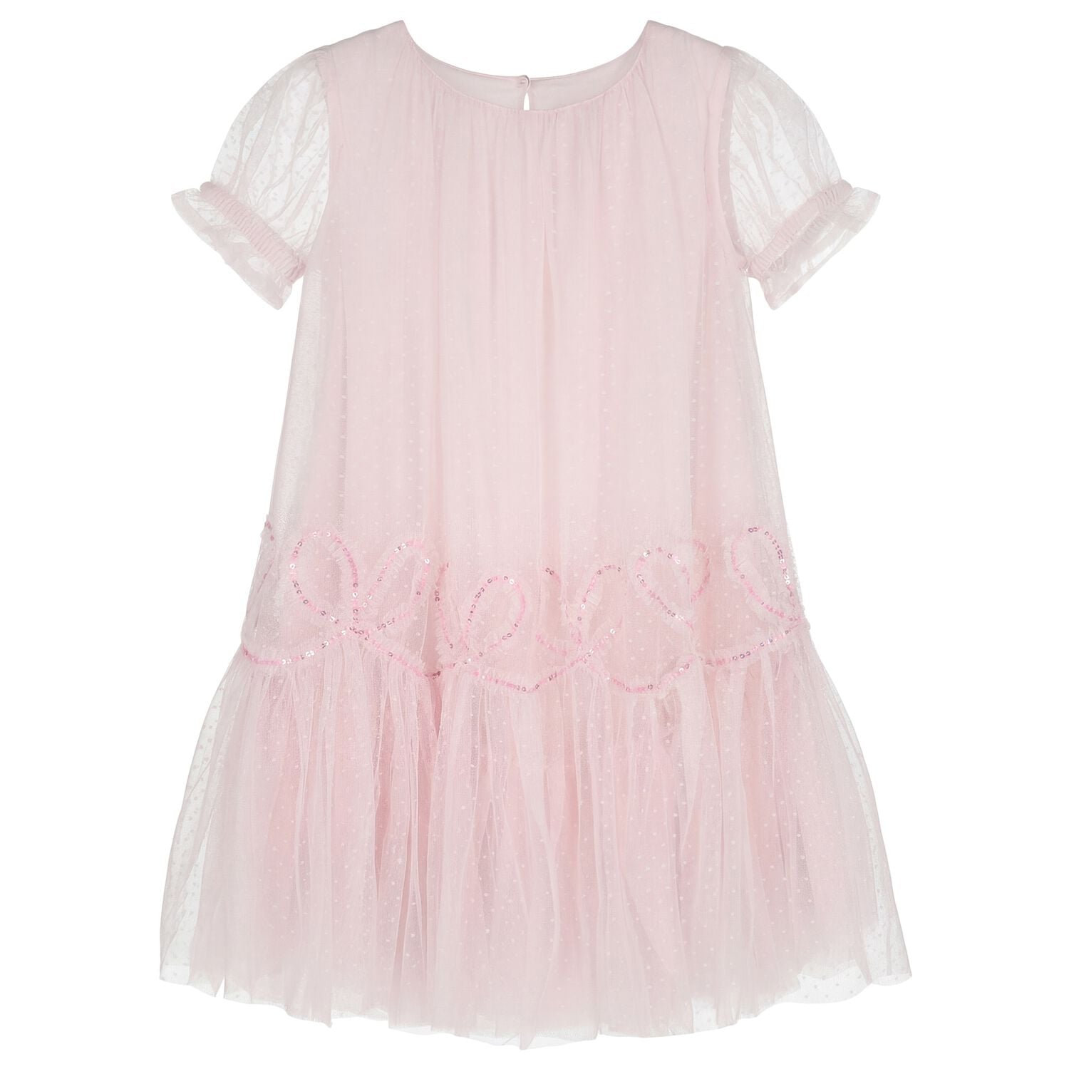 Girls Pink Embellished Tulle Dress, 1, hi-res