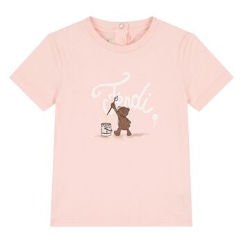 Younger Girls Pink Teddy Bear Logo T-Shirt
