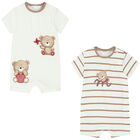 Baby Boys Ivory & Beige Teddy Rompers (2 Pack), 2, hi-res