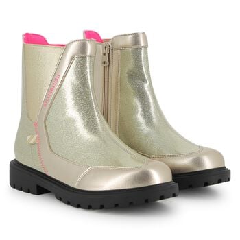 Girls Gold Faux Leather Ankle Boots