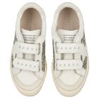 Girls Ivory & Silver Logo Trainers, 1, hi-res