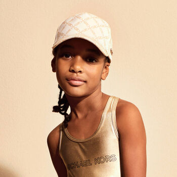 Girls Ivory & Gold Logo Cap