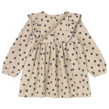 Younger Girls Beige Polka Dots Dress Set
