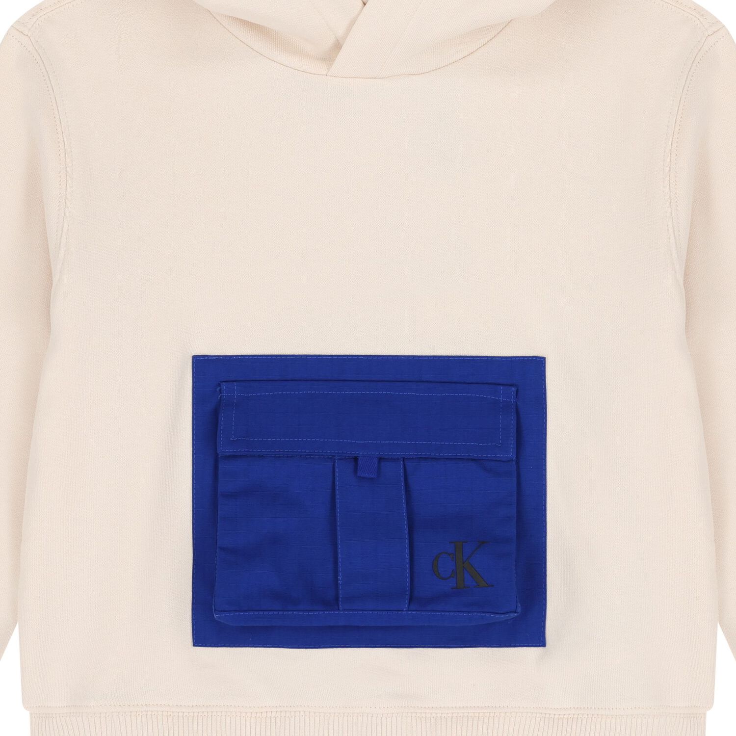 Boys Beige & Blue Logo Hooded Top, 1, hi-res