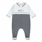 Baby Boys White & Navy Babygrow, 1, hi-res
