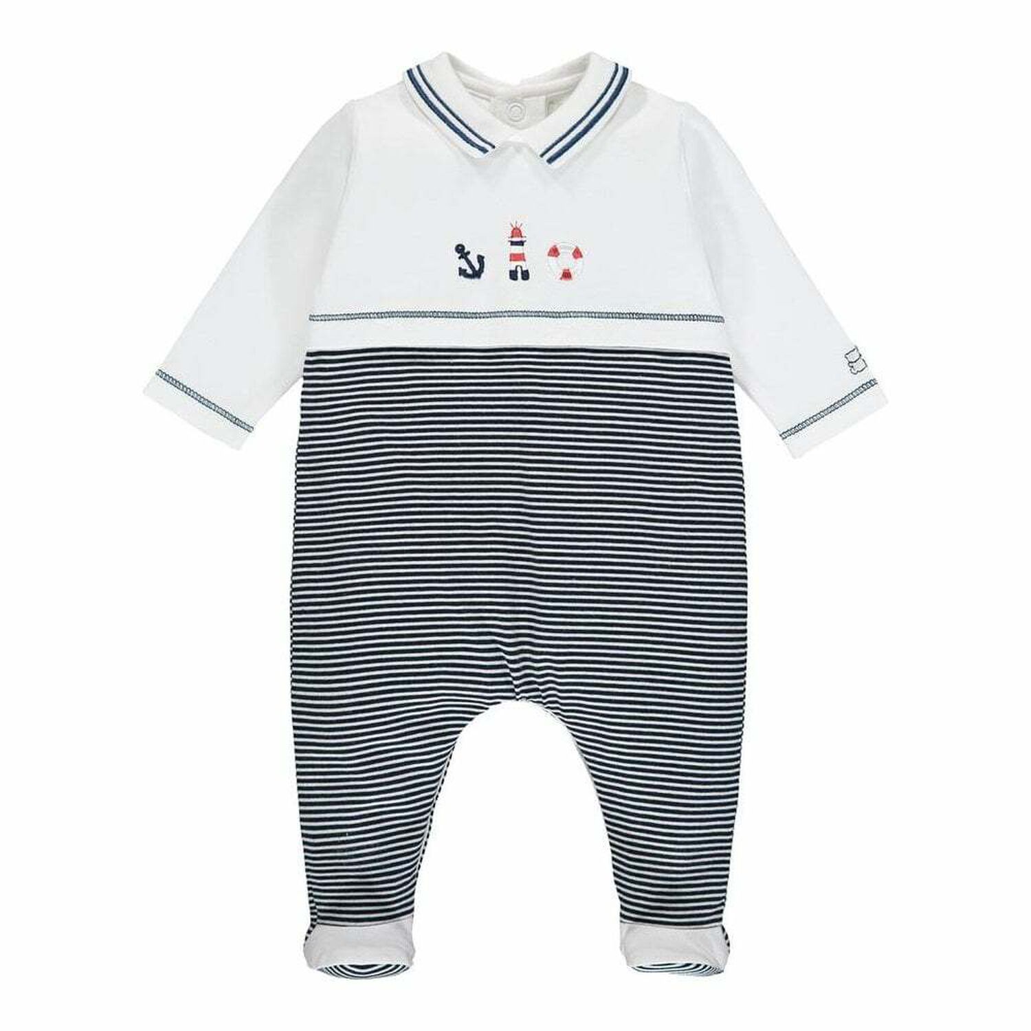 Baby Boys White & Navy Babygrow, 1, hi-res