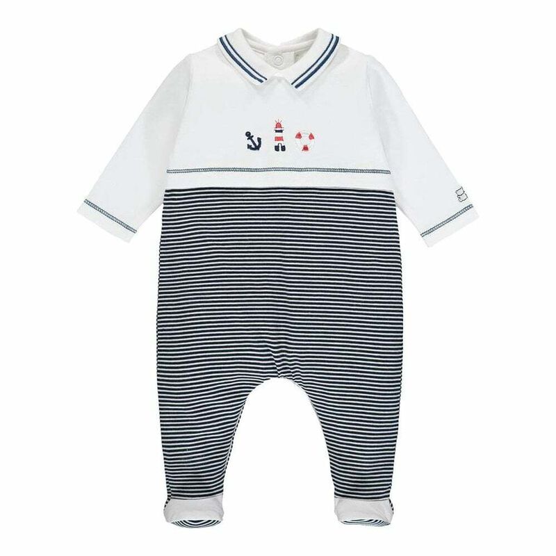 Baby Boys White & Navy Babygrow, 1, hi-res image number null