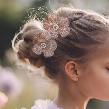 Girls Pink Crystal Flower Clip Set