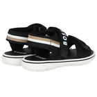 Boys Black Logo Sandals, 2, hi-res