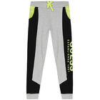Boys Grey & Neon Green Logo Joggers, 1, hi-res